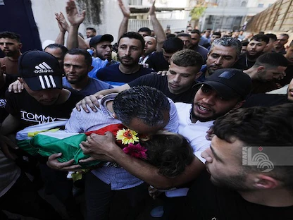 جنازة الطفل محمد هيثم التميمي تخرج من مجمع فلسطين الطبي بمدينة رام الله في الضفة المحتلة. 5 يونيو 2023 - وفا