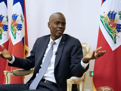 رئيس هايتي جوفينيل مويس يتحدث خلال مقابلة سابقة مع "رويترز" في القصر الوطني  - REUTERS