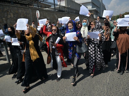 مظاهرة نسائية للمطالبة بحقوق المرأة في العاصمة الأفغانية كابول 3 سبتمبر 2021 - AFP