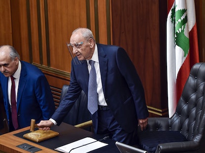 رئيس مجلس النواب اللبناني نبيه برّي خلال الجلسة الثانية لانتخاب رئيس جديد للبلاد. 13 أكتوبر 2022 - Getty Images
