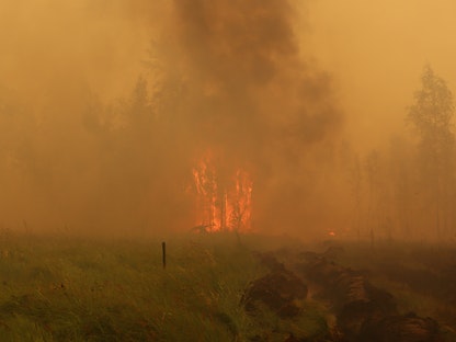 حريق مشتعل في غابة بالقرب من قرية ماغاراس في منطقة ياقوتيا بروسيا، 17 يوليو 2021 - REUTERS