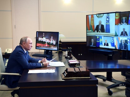 الرئيس الروسي فلاديمير بوتين خلال اجتماع افتراضي لمنظمة معاهدة الأمن الجماعي - 2 ديسمبر 2020 - REUTERS