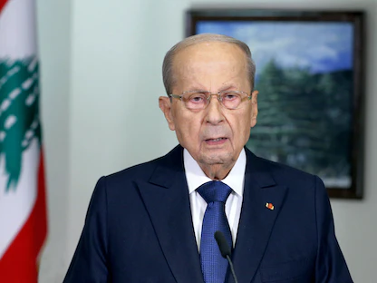الرئيس اللبناني ميشال عون خلال خطاب تلفزيوني من قصر الرئاسة في بيروت. 13 أكتوبر 2022 - AFP