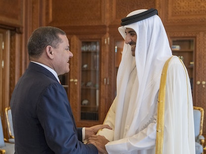 أمير قطر الشيخ تميم بن حمد آل ثاني يستقبل في مكتبه رئيس الحكومة الليبية المقالة من البرلمان عبد الحميد الدبيبة- 8 سبتمبر 2022