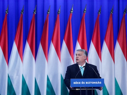 رئيس الوزراء المجري فيكتور أوربان في بودابست. 18 فبراير 2023 - REUTERS