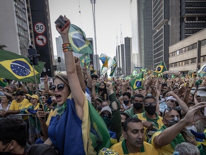 أنصار للرئيس البرازيلي جايير بولسونارو خلال مسيرة في ساو باولو - 7 سبتمبر 2021 - Bloomberg