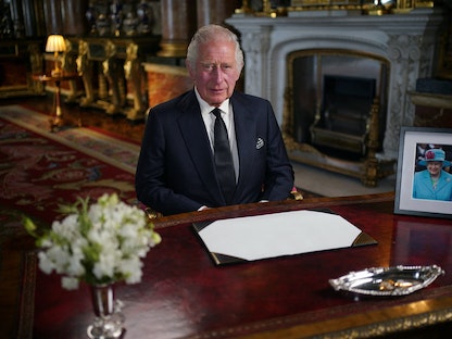ملك بريطانيا تشارلز الثالث خلال أول كلمة له بعد توليه المنصب الجديد خلفاً لوالدته الملكة إليزابيث الثانية، 9 سبتمبر 2022 - REUTERS