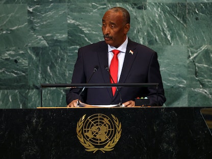 رئيس مجلس السيادة في السودان الفريق أول عبد الفتاح البرهان يلقي خطاباً أمام الجمعية العامة للأمم المتحدة في نيويورك. 22 سبتمبر 2022 - REUTERS