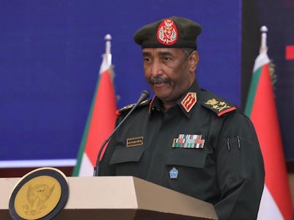 رئيس مجلس السيادة الانتقالي السوداني عبد الفتاح البرهان خلال كلمة بمناسبة ذكرى "انتفاضة أبريل 1985". 6 أبريل 2023 - Twitter@TSC_SUDAN