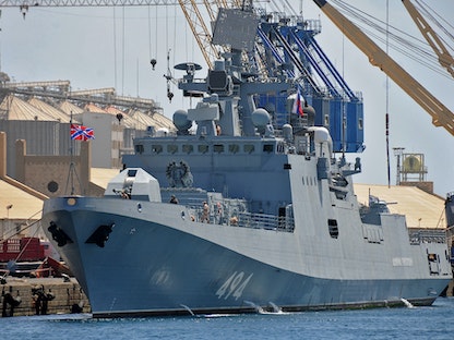 الفرقاطة البحرية الروسية "أدميرال غريغوروفيتش" في ميناء بورتسودان - AFP