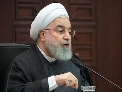 الرئيس الإيراني حسن روحاني خلال مؤتمر صحافي سابق مع نظيره التركي رجب طيب أردوغان في أنقرة، تركيا - REUTERS