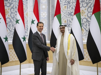رئيس الإمارات الشيخ محمد بن زايد يستقبل الرئيس السوري بشار الأسد في أبو ظبي. 19 مارس 2023 - وام