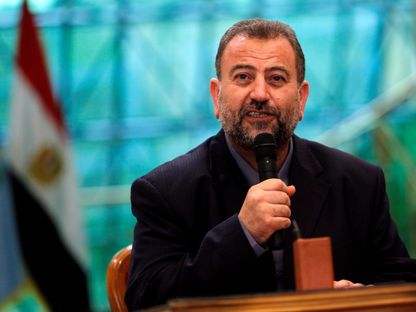 القيادي بحركة حماس صالح العاروري يتحدث في القاهرة. 12 أكتوبر 2017 - Reuters