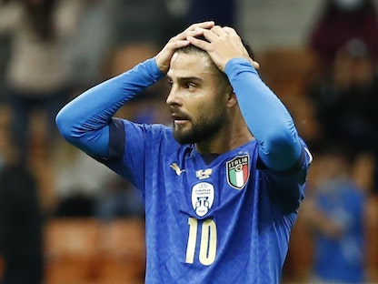 حسرة لورينزو إنسينيي خلال مباراة إيطاليا ضد إسبانيا في نصف نهائي دوري الأمم الأوروبية - REUTERS
