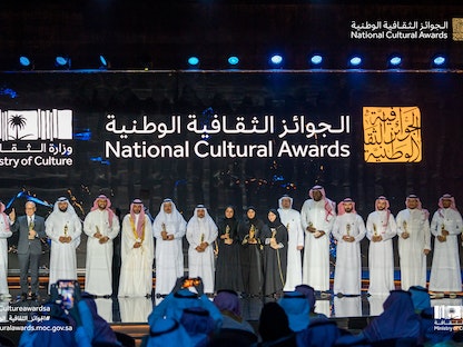 الفائزون بالجوائز الثقافية الوطنية السعودية في دورتها الثانية، الرياض، 9 سبتمبر 2022. - twitter/CultureAwardSA