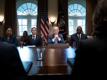 الرئيس الأميركي جو بايدن في اجتماع مع وزراء إدارته في البيت الأبيض. 3 أكتوبر 2023 - AFP