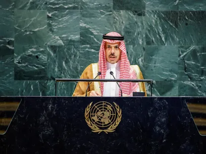 وزير الخارجية السعودي الأمير فيصل بن فرحان يلقي كلمة السعودية أمام الجمعية العامة للأمم المتحدة، 27 سبتمبر 2025 - REUTERS