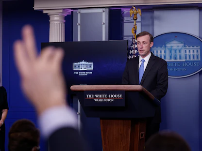 مستشار الأمن القومي للبيت الأبيض جيك سوليفان خلال مؤتمر صحافي داخل البيت الأبيض - 4 فبراير 2021 - REUTERS