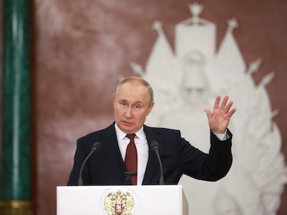 الرئيس الروسي فلاديمير بوتين خلال مؤتمر صحافي في موسكو، 22 ديسمبر 2022 - via REUTERS