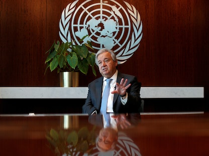 الأمين العام للأمم المتحدة أنطونيو جوتيريش في مقر الأمم المتحدة بنيويورك. - REUTERS