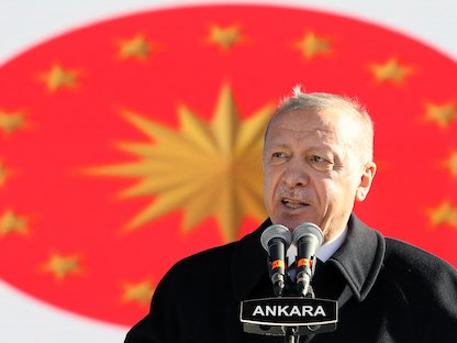 الرئيس التركي رجب طيب أردوغان خلال افتتاح مهرجان للشباب في أنقرة - 16 نوفمبر 2021 - AFP