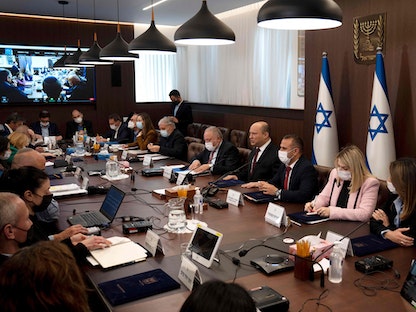 رئيس الوزراء الإسرائيلي نفتالي بينيت يرأس الجلسة الحكومية الأسبوعية - القدس - 20 مارس 2022. - AFP