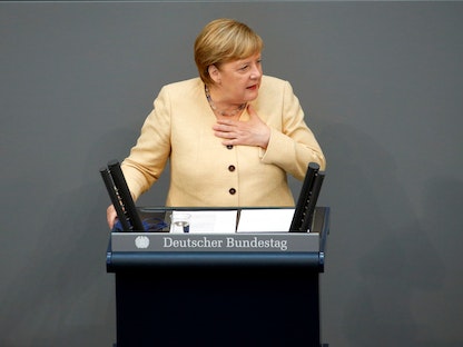المستشارة الألمانية أنجيلا ميركل تتحدث أمام البرلمان في برلين - 7 سبتمبر 2021 - REUTERS