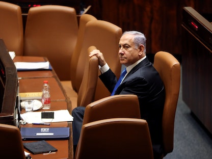 رئيس الوزراء الإسرائيلي السابق بنيامين نتنياهو خلال جلسة في الكنيسيت - 13 يونيو 2021 - REUTERS