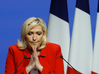 المرشحة اليمينية للانتخابات الرئاسية الفرنسية مارين لوبان بأفينيون - 14 أبريل 2022 - REUTERS