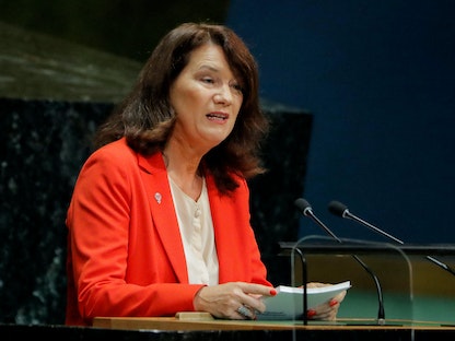 وزيرة خارجية السويد آن ليند تلقي كلمة أمام الدورة الـ74 للجمعية العامة للأمم المتحدة، مقر الأمم المتحدة، نيويورك - 28 سبتمبر 2019 - REUTERS