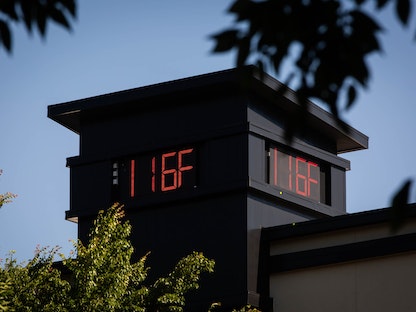 مقياس حرارة يقرأ 116 درجة فهرنهايت خلال موجة حارة في بورتلاند بولاية أوريغون الأميركية 28 يونيو - Bloomberg