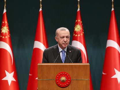 الرئيس التركي رجب طيب أردوغان بعد اجتماع لمجلس الوزراء في أنقرة- 28 فبراير 2022 - via REUTERS