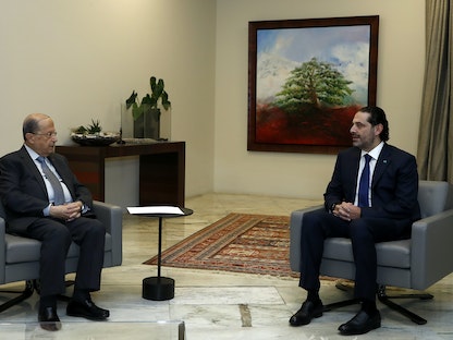 رئيس الوزراء اللبناني المكلف سعد الحريري في اجتماع مع الرئيس ميشال عون في قصر بعبدا - 9 ديسمبر 2020 - AFP