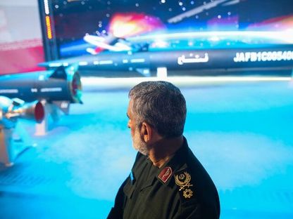 صورة لما قالت إيران إنه صاروخها الأول الفرط صوتي "فتاح" خلال الكشف عنه في طهران. 6 يونيو 2023 - إرنا