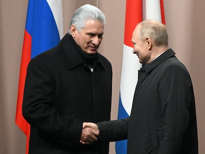 الرئيس الروسي فلاديمير بوتين يلتقي نظيره الكوبي ميجيل دياز كانيل في موسكو. 22 نوفمبر 2022 - REUTERS