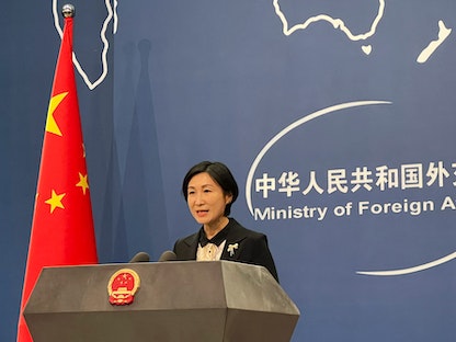 المتحدثة باسم وزارة الخارجية الصينية ماو نينج خلال مؤتمر صحافي في بكين، 5 سبتمبر 2022 - REUTERS