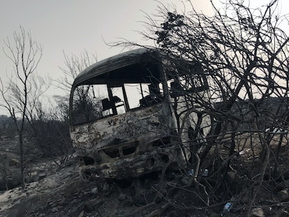 صور لأشجار محترقة وحافلة بعد حريق هائل في القلعة بولاية الطرف الجزائر - 18 أغسطس 2022 - REUTERS