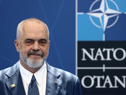 رئيس وزراء ألبانيا إيدي راما خلال حضوره قمة لحلف الناتو في بروكسل - 14 يونيو 2021 - REUTERS