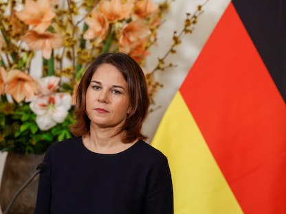 وزيرة الخارجية الألمانية أنالينا بيربوك خلال زيارة رسمية إلى لاهاي، هولندا ، 16 يناير 2023 - REUTERS