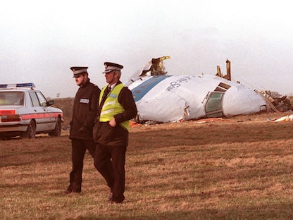 جانب من حطام طائرة رحلة "بان أم" رقم 103 في لوكيربي باسكتلندا. 21 ديسمبر 1988 - AFP