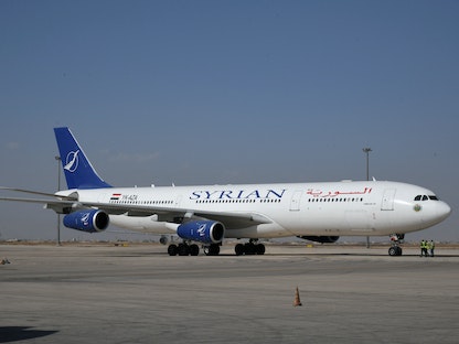 طائرة تابعة للخطوط الجوية السورية من طراز A340-300 بمطار دمشق الدولي، سوريا- 1 أكتوبر 2020 - REUTERS
