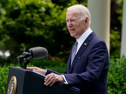 الرئيس الأميركي جو بايدن خلال احتفالية بحديقة البيت الأبيض، واشنطن، الولايات المتحدة- 17 مايو 2022 - REUTERS