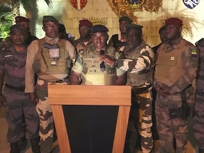 عدد من ضباط الجيش في الجابون يعلنون الاستيلاء على السلطة في أعقاب نتائج الانتخابات. 30 أغسطس 2023 - AFP