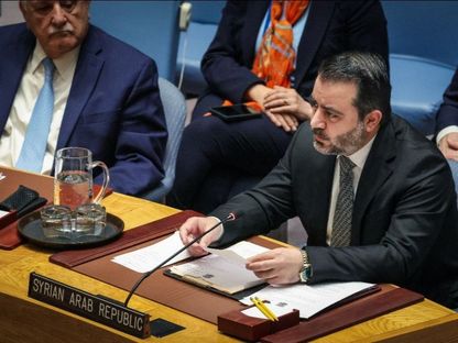 وزير الخارجية السوري أسعد الشيباني خلال كلمة في مجلس الأمن بنيويورك. 29 أبريل 2025 - @SanaAjel