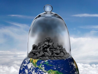 رسم تعبيري يصوّر الضغط الذي ترزح تحته الكرة الأرضية بسبب تكلفة انبعاثات الكربون - SCIENCE PHOTO LIBRARY/ALAMY