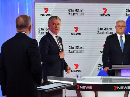 جانب من مناظرة المرشحين في الانتخابات الأسترالية عام 2022 في سيدني - REUTERS
