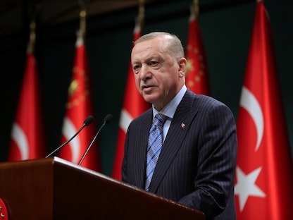 الرئيس التركي رجب طيب أردوغان يلقي كلمة في العاصمة أنقرة - via REUTERS
