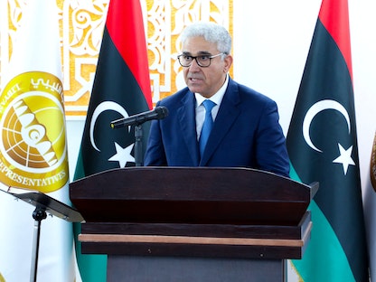 رئيس الحكومة الليبية المنتخب من قبل البرلمان فتحي باشاغا يؤدي اليمين الدستورية في طبرق - 3 مارس 2022 - REUTERS