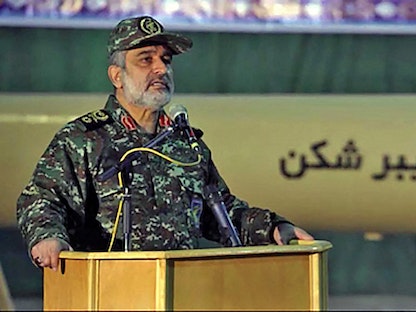 قائد وحدة "الجوفضائية" التابعة لـ"الحرس الثوري" الإيراني أمير علي حاجي زاده – 9 فبراير 2022 - AFP