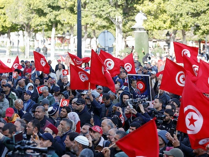 جانب من احتجاجات المعارضة في العاصمة التونسية. 5 مارس 2023 - REUTERS